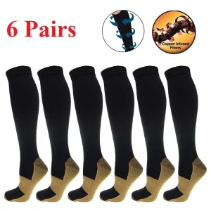6 Pair Copper Compression Socks 20-30 MmHg