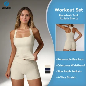 2 Pcs Women's Yoga Set Racerback Workout Outfits