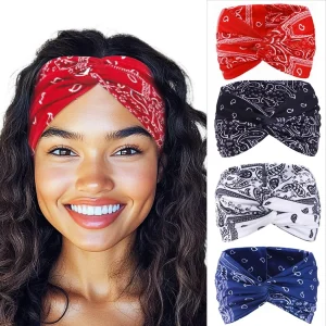 4 Pcs Wide Boho Headbands for Women Paisley